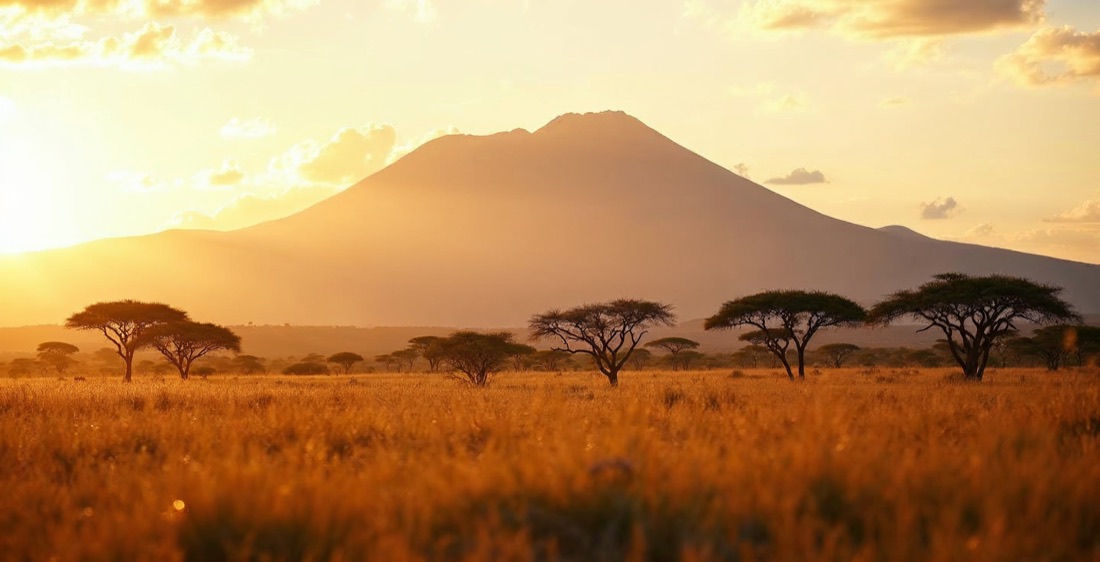 Mount Kilimanjaro and acacia trees, Africa