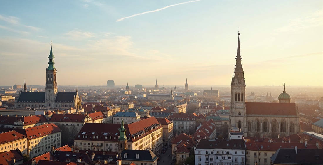 St. Stephen's Cathedral and Vienna skyline, Austria.