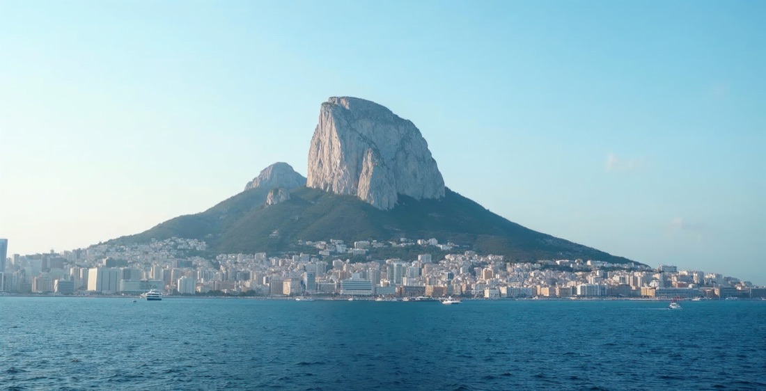 Rock of Gibraltar seen across the bay