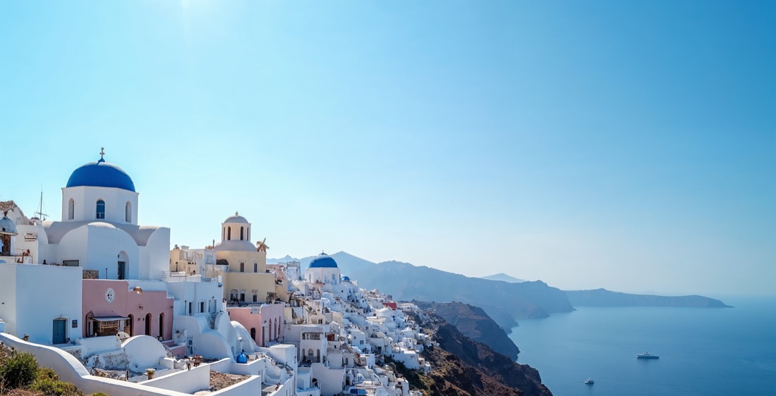 Santorini caldera with blue domes, Greece