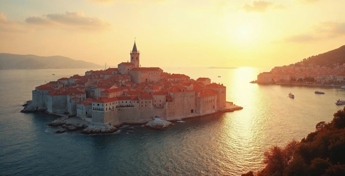 Dubrovnik's old town walls and red roofs, Croatia