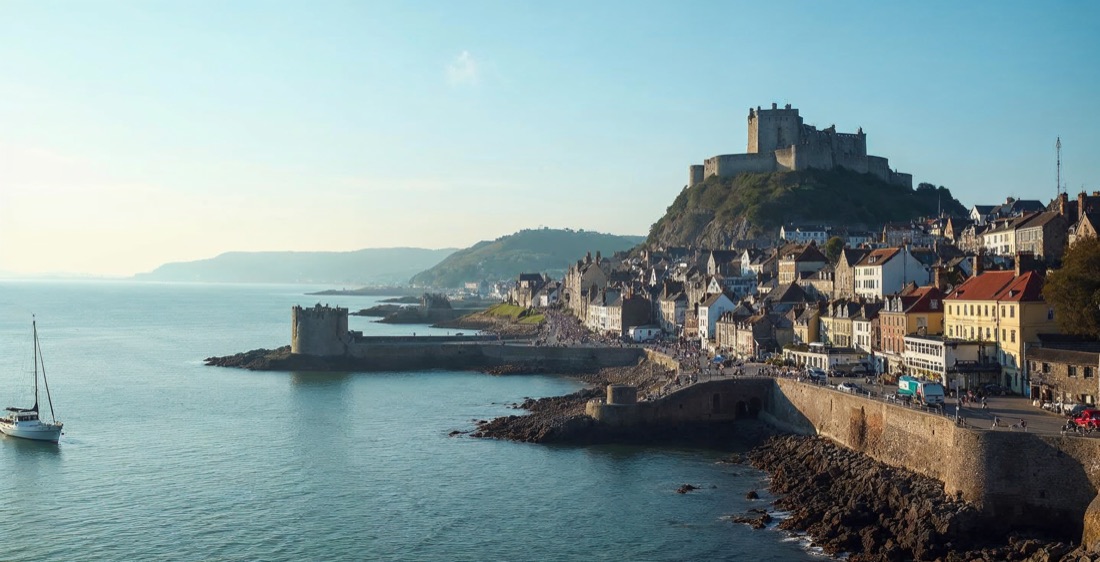 Mont Orgueil Castle overlooking Gorey Harbour in Jersey