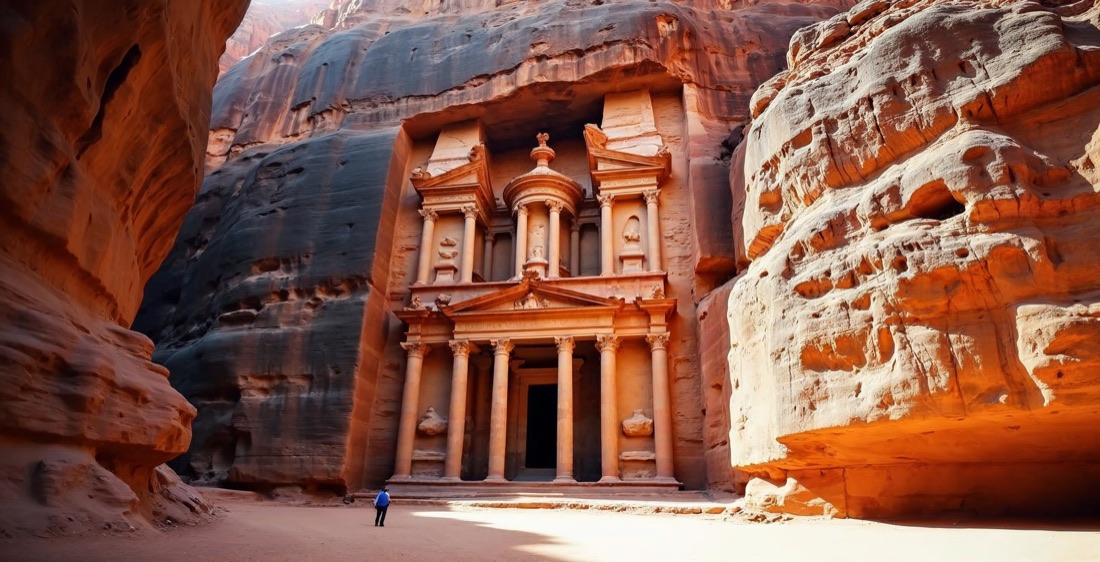 Al-Khazneh (The Treasury) in Petra, Jordan, glowing in afternoon light