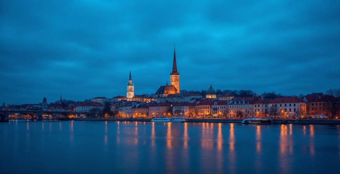 Riga skyline with St. Peter's spire, Latvia