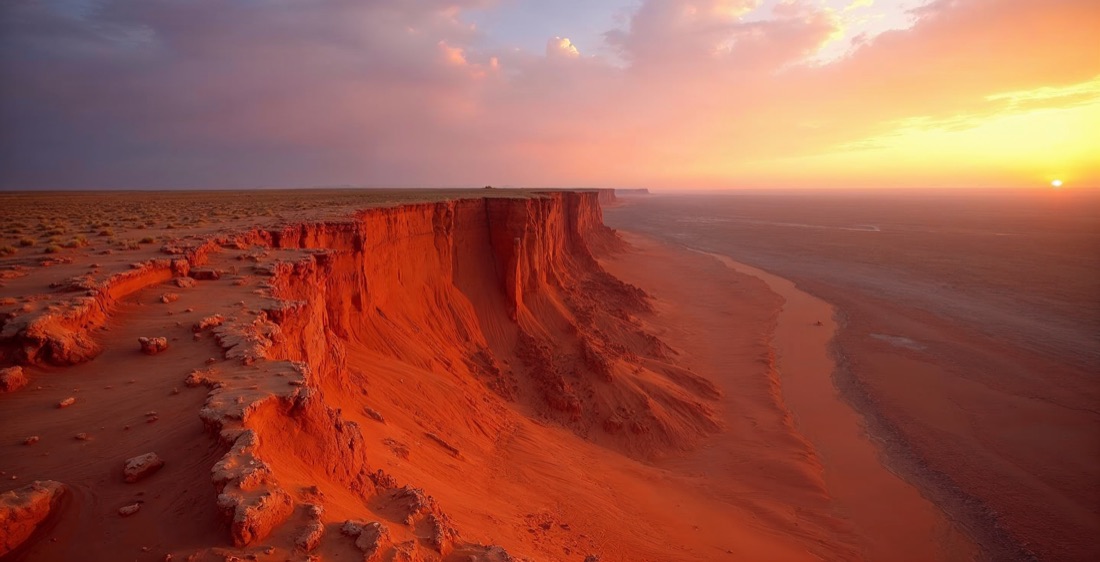 Flaming Cliffs at Bayanzag in the Gobi Desert, Mongolia.