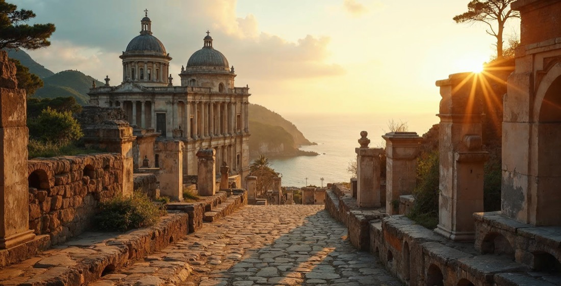 Ruins of St. Paul's facade in Macao at sunset