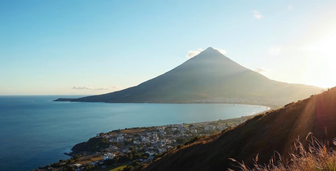 Mount Pelée volcano in Martinique with lush slopes