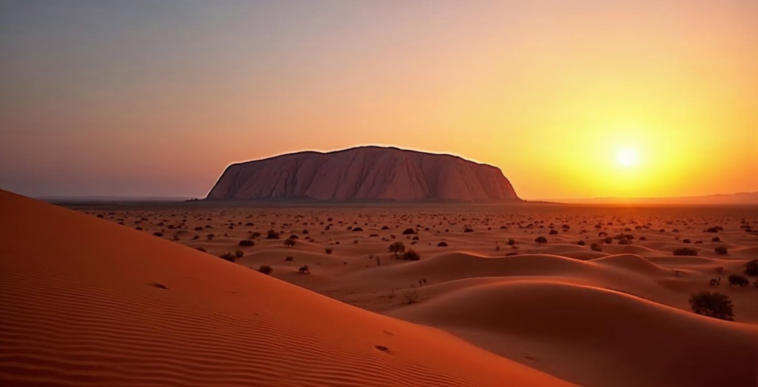 Air Mountains mesa in Niger at sunset with desert dunes.