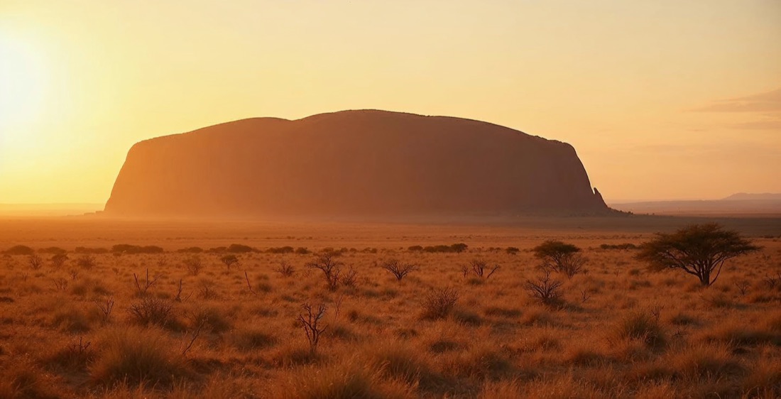 Zuma Rock in Nigeria with savanna plains under golden light.