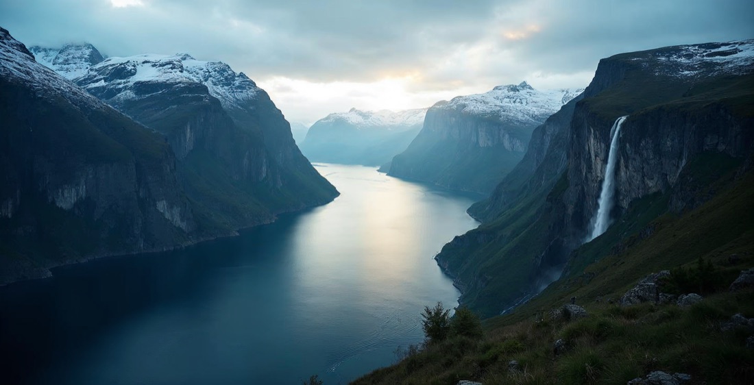 Geirangerfjord with Seven Sisters waterfall, Norway.