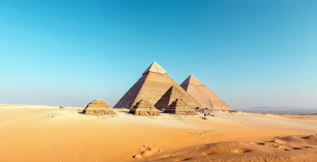 Pyramids of Meroë in Sudan on a clear morning.