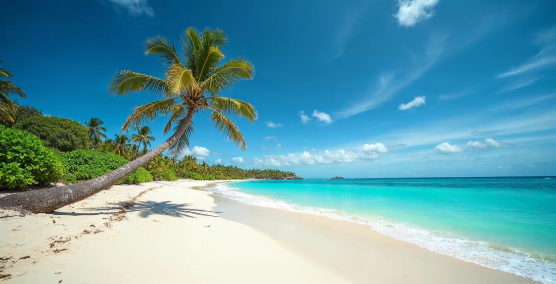Turquoise water and palm at Ha'atafu Beach, Tonga.